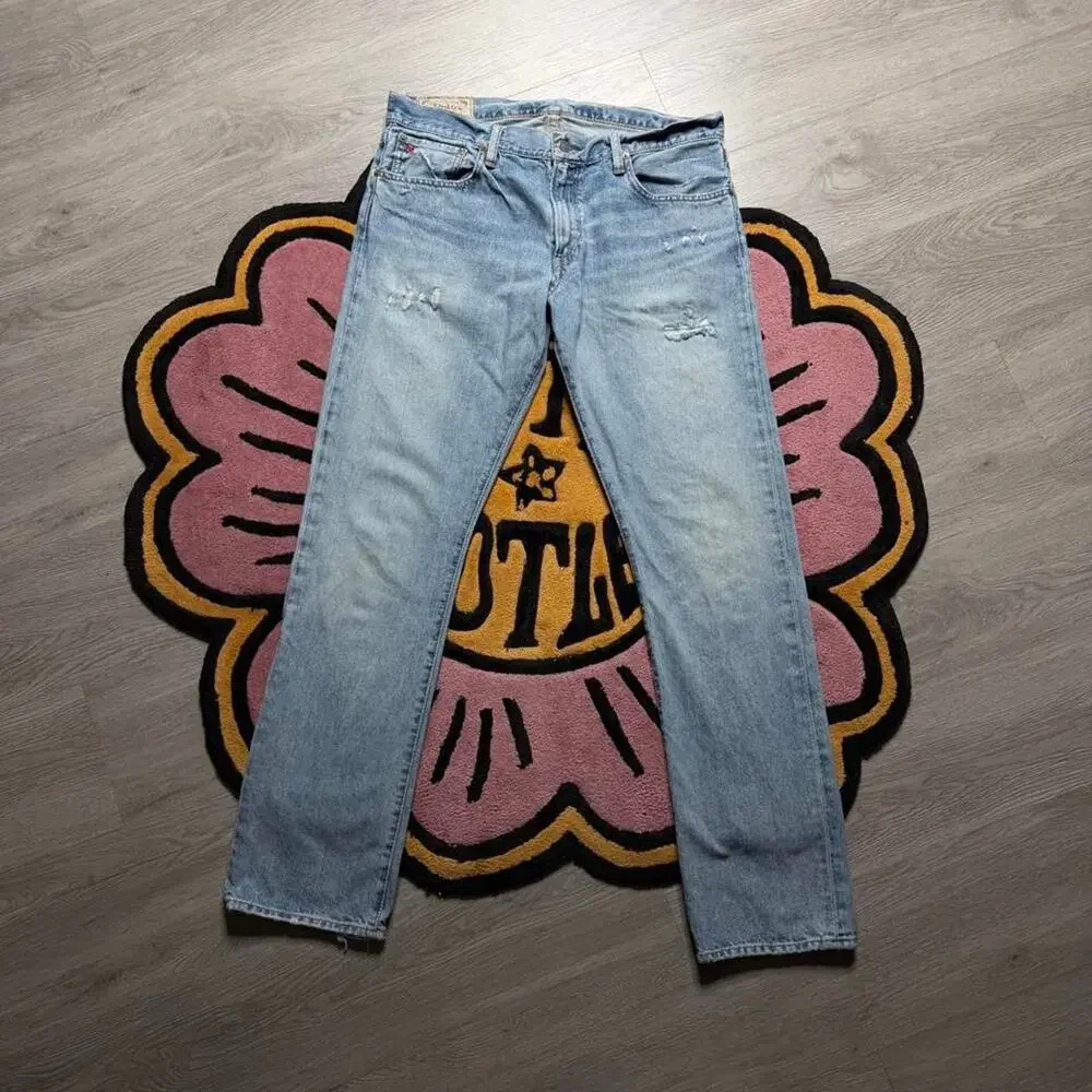 Polo Ralph Lauren Varick Slim Straight Distressed Denim Jeans 33x32 Blue